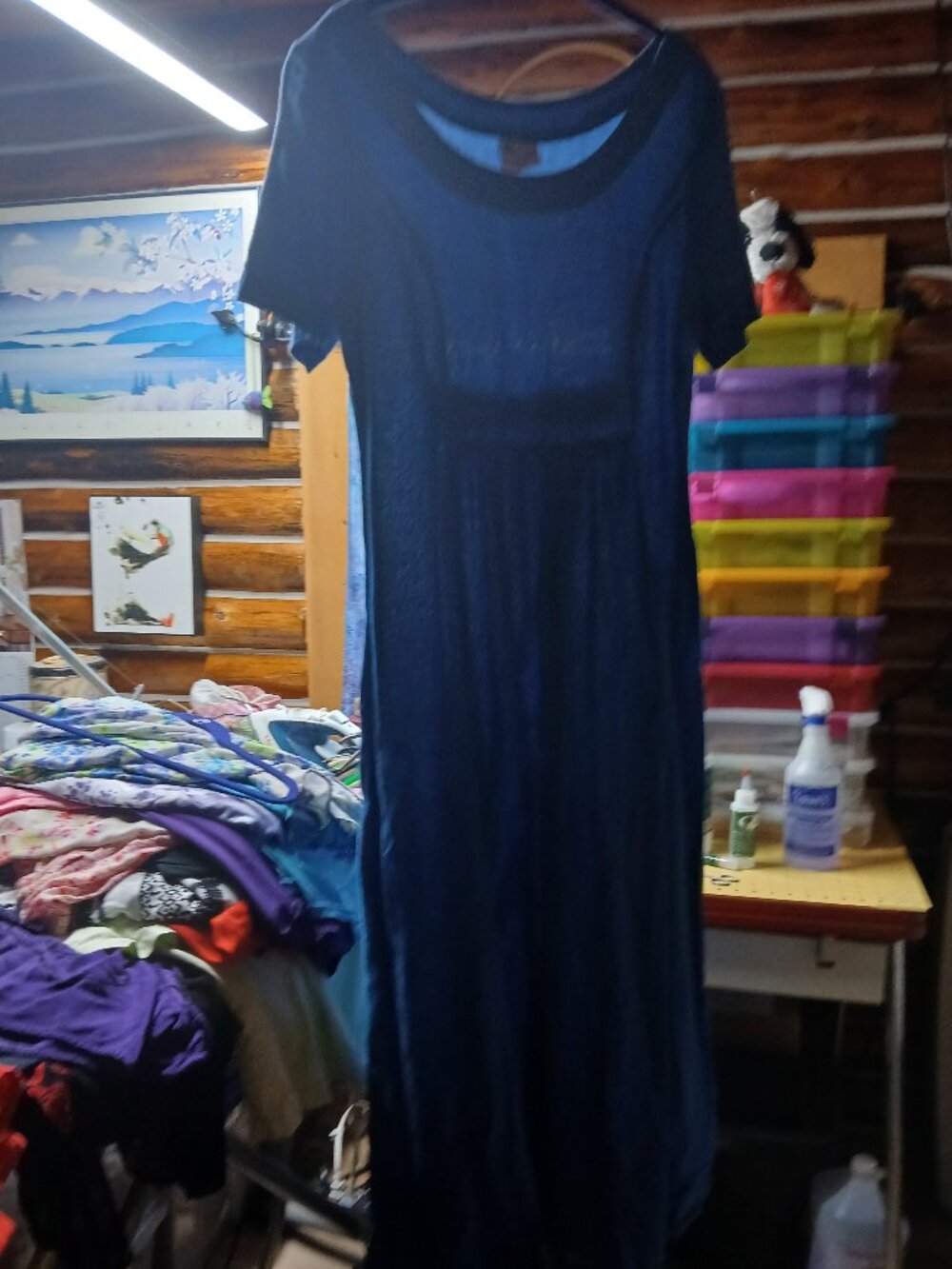 Blue Cotton Short Sleeve Dress
